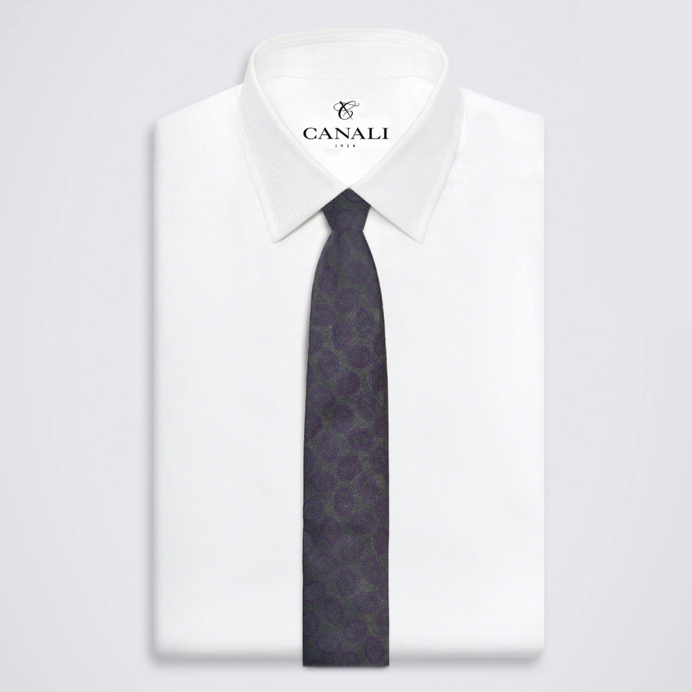 CANALI Geometric Motif Silk Tie in Purple/Grey